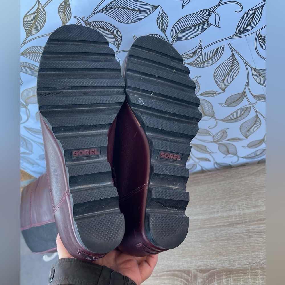 Sorel Fiona OTK Wedge Boots in Dark Burgundy Leather | Size 8.5 - Picture 9 of 10